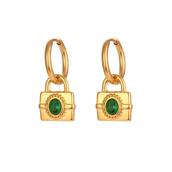 18K Gold Plated Padlock Earrings*Mini Hoops*Lock Pendant Earrings*Vintage*ML - Picture 3 of 4